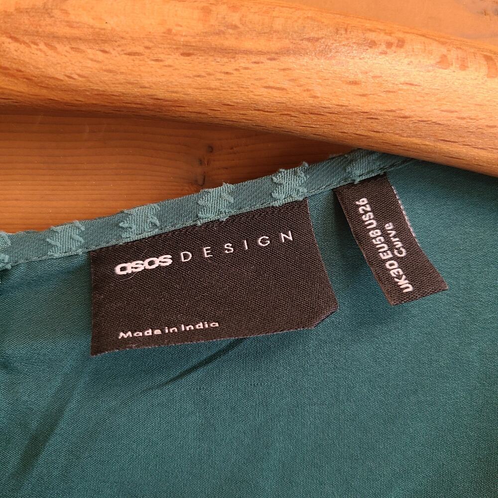 Asos Midi Dress Green Textured Bridesmaid Ruched Curve Boho Pleated NWT 26 - Picture 4 of 6